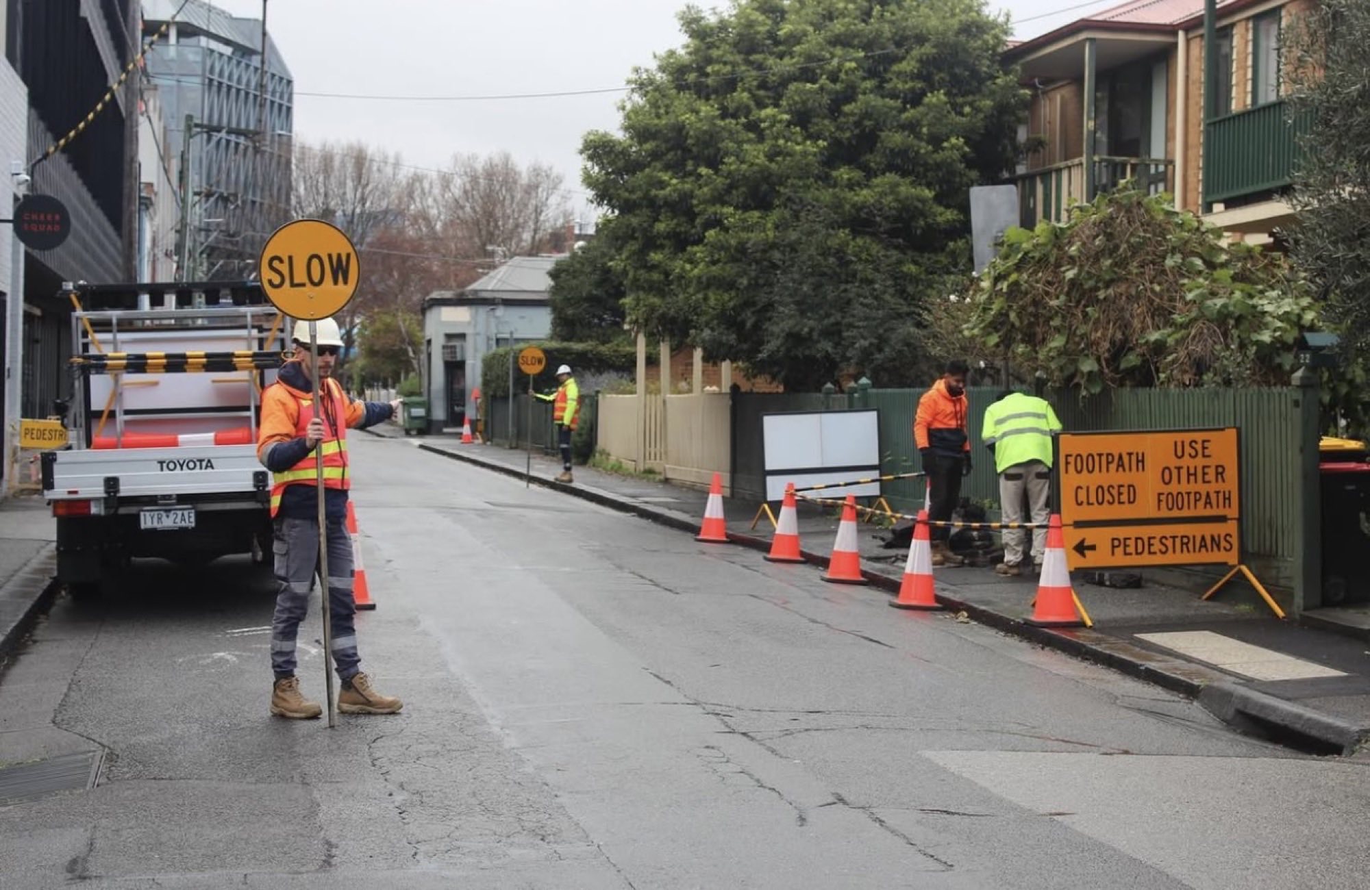 Full MLA Traffic crew operating on a Melbourne street